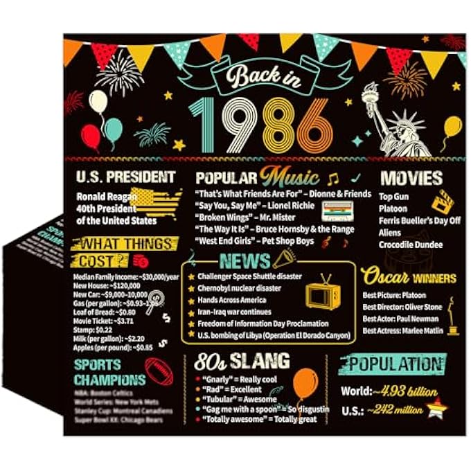 PACK OF 50 NAPKINS 40TH BIRTHDAY MAN WOMAN DECORATIVE 40TH BIRTHDAY NAPKINS BLACK GOLD FOR MEN AND WOMEN, 1986 PAPER HANDKERCHIEFS HANDKERCHIEFS PARTY DECORATION - Image 1